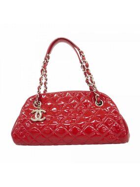 Chanel Handbag Mademoiselle Patent Leather Red Silver